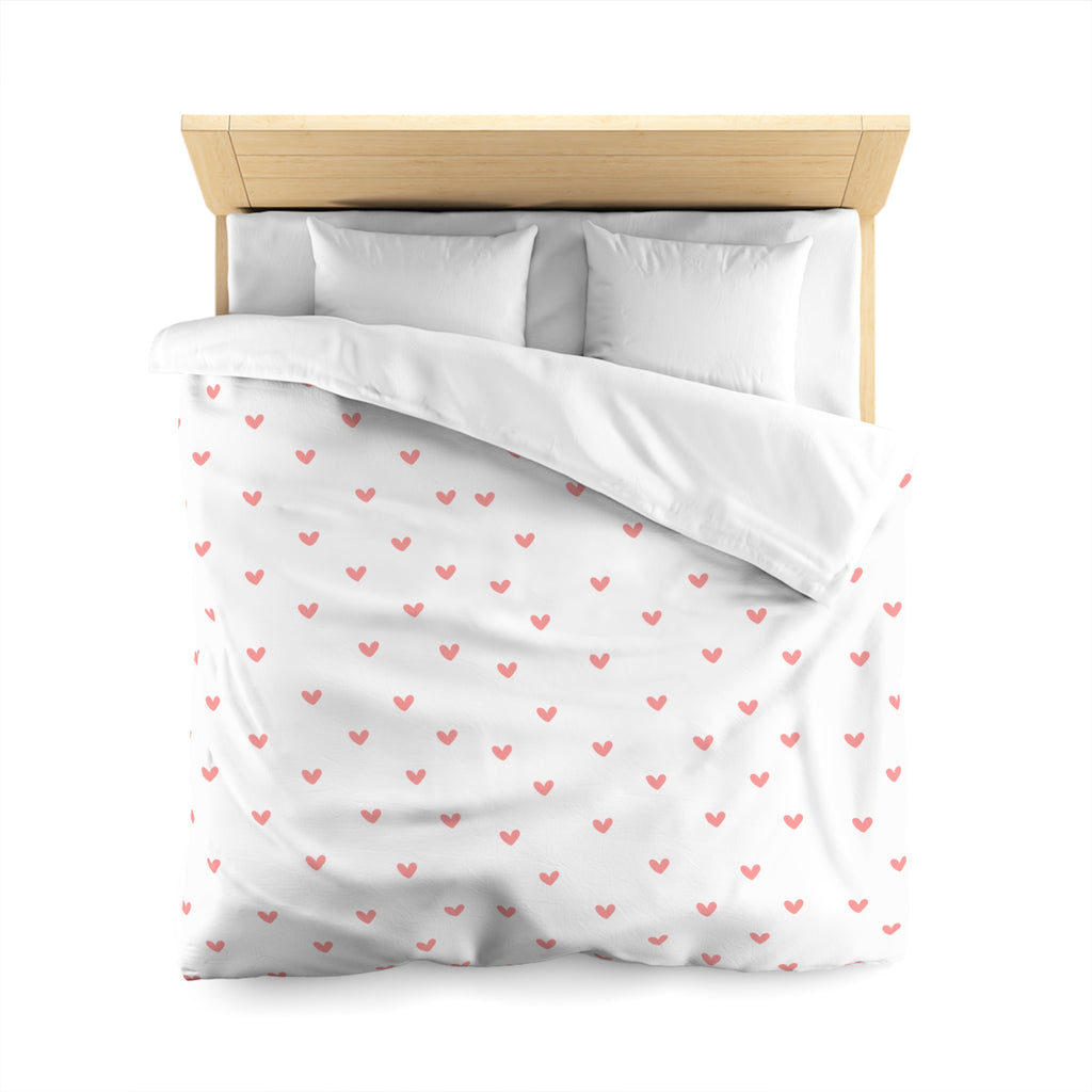 Cute Hearts Microfiber Duvet Cover, Romantic Bedding, Gift for Newlyweds, Cozy Bedroom Decor, Valentine's Day Home Accessory