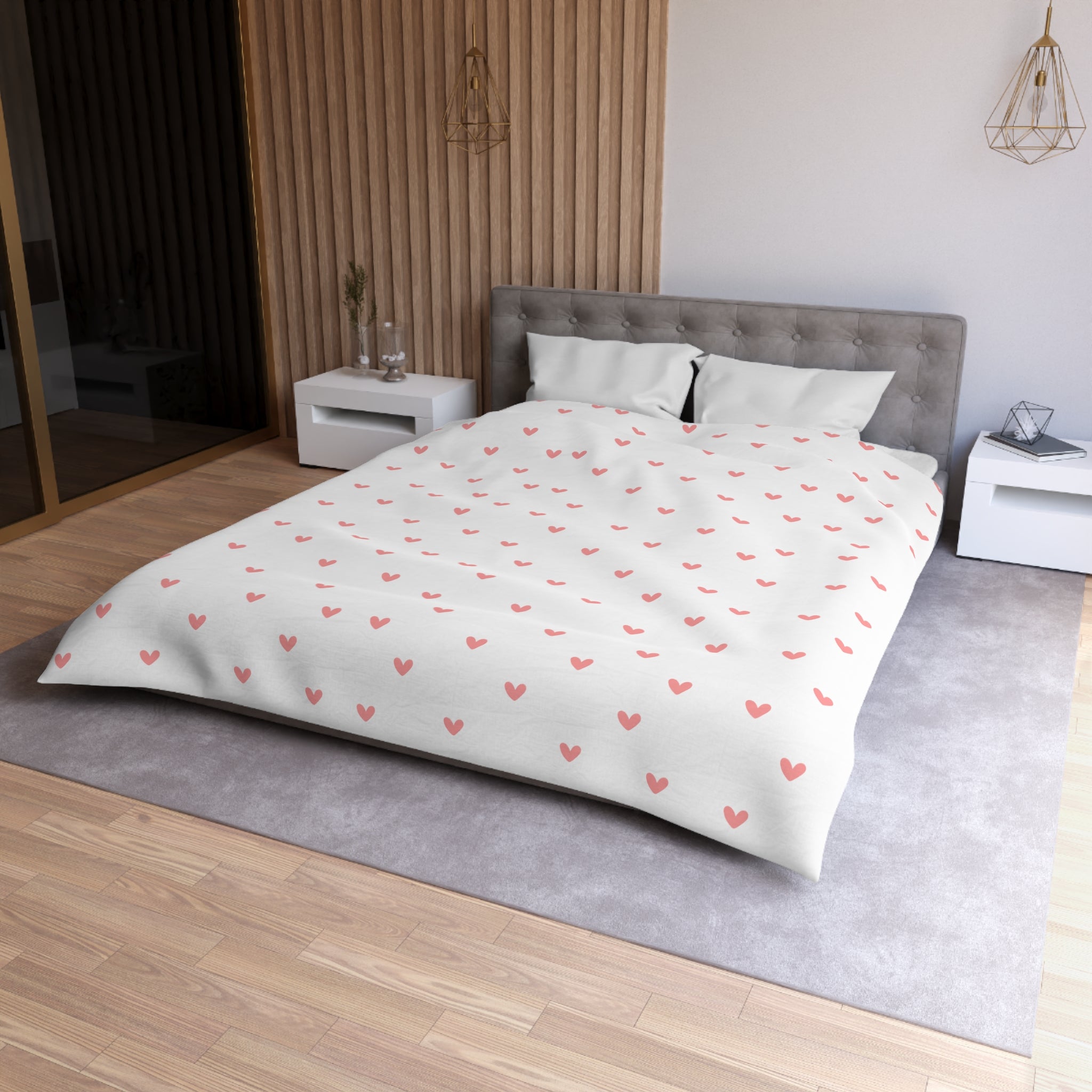 Cute Hearts Microfiber Duvet Cover, Romantic Bedding, Gift for Newlyweds, Cozy Bedroom Decor, Valentine's Day Home Accessory