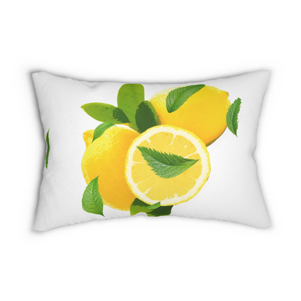 Lemon & Mint Lumbar Pillow, Bright Decorative Pillow for Couch, Summer Home Decor, Fresh Accent Pillow, Lemon Print Cushion I