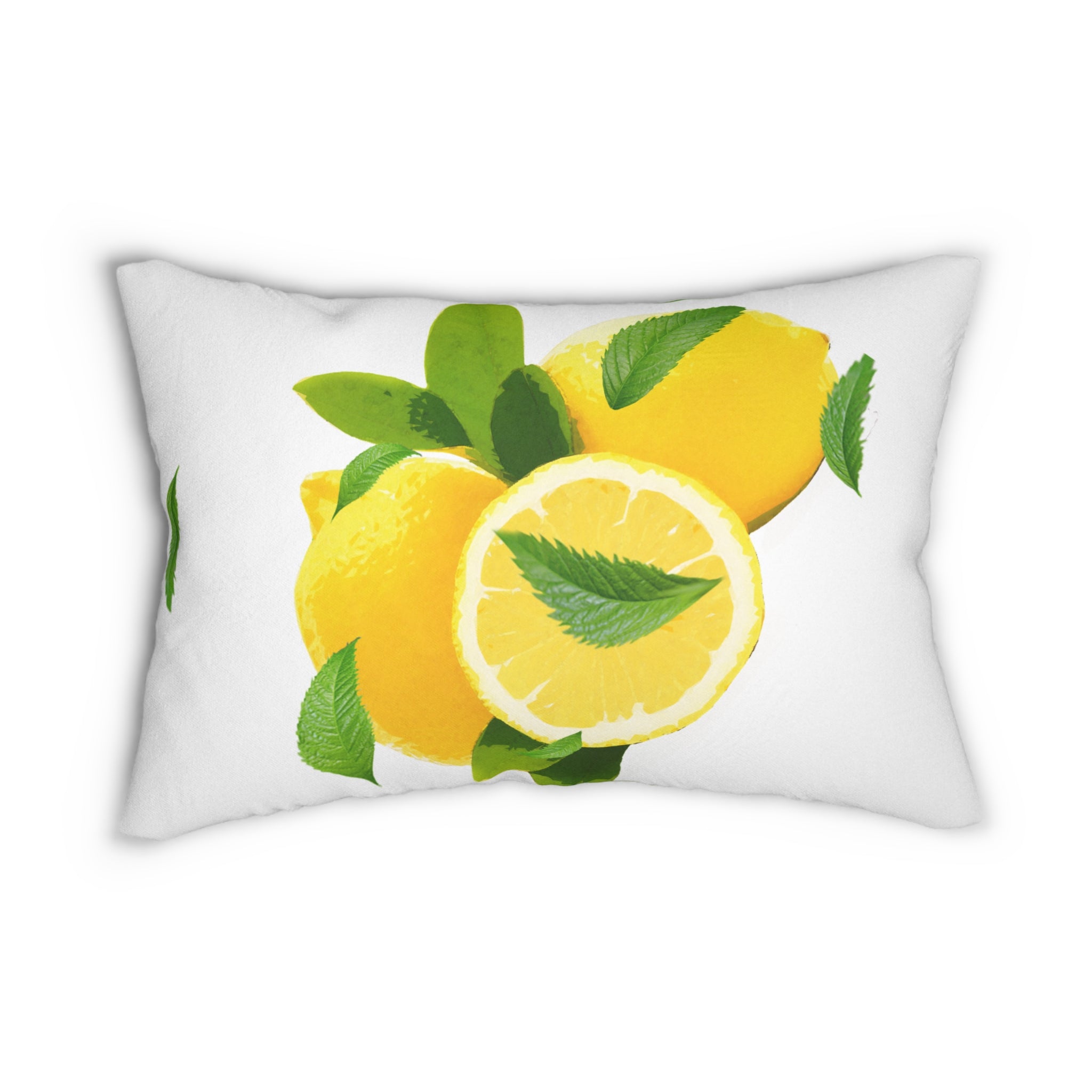 Lemon & Mint Lumbar Pillow, Bright Decorative Pillow for Couch, Summer Home Decor, Fresh Accent Pillow, Lemon Print Cushion I