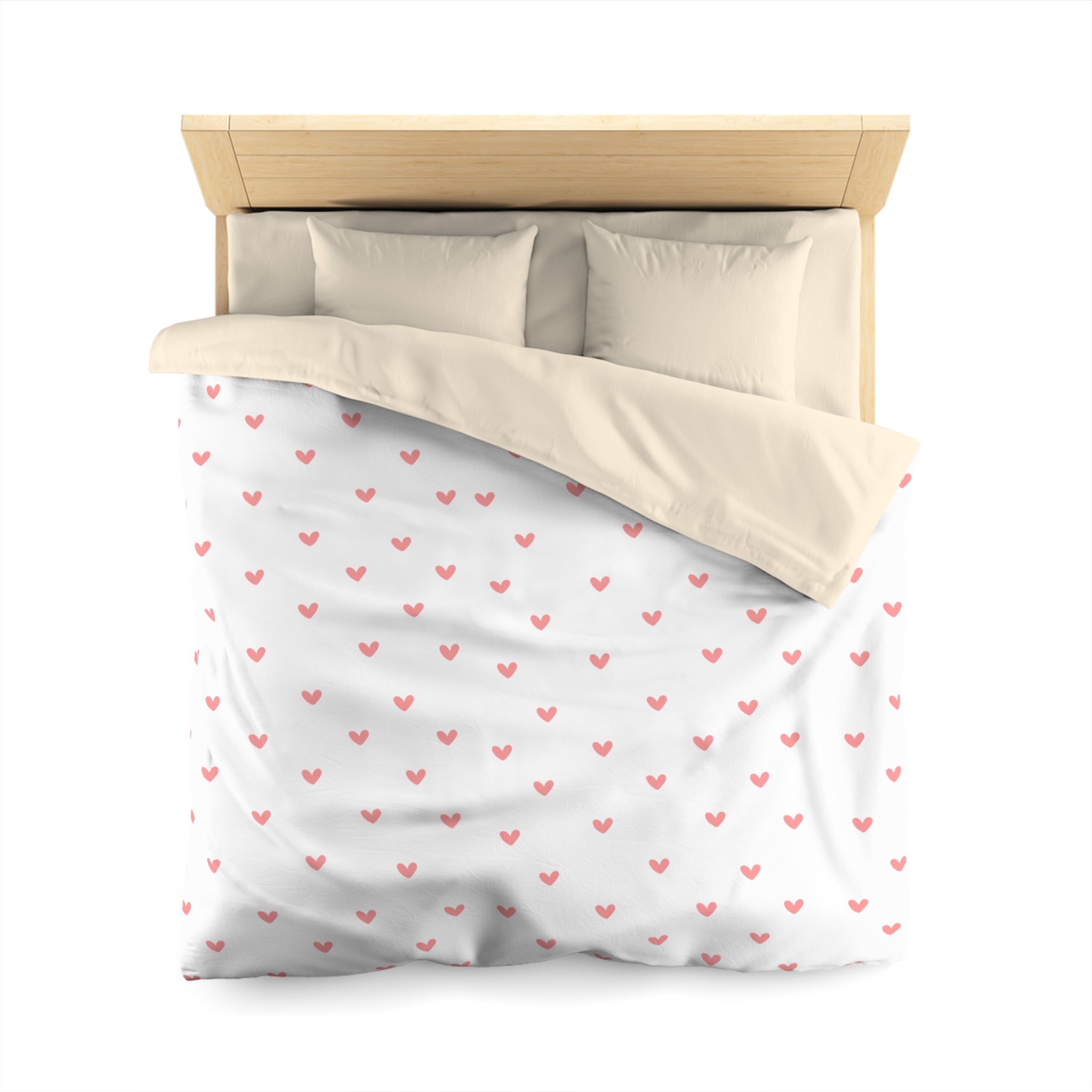 Cute Hearts Microfiber Duvet Cover, Romantic Bedding, Gift for Newlyweds, Cozy Bedroom Decor, Valentine's Day Home Accessory