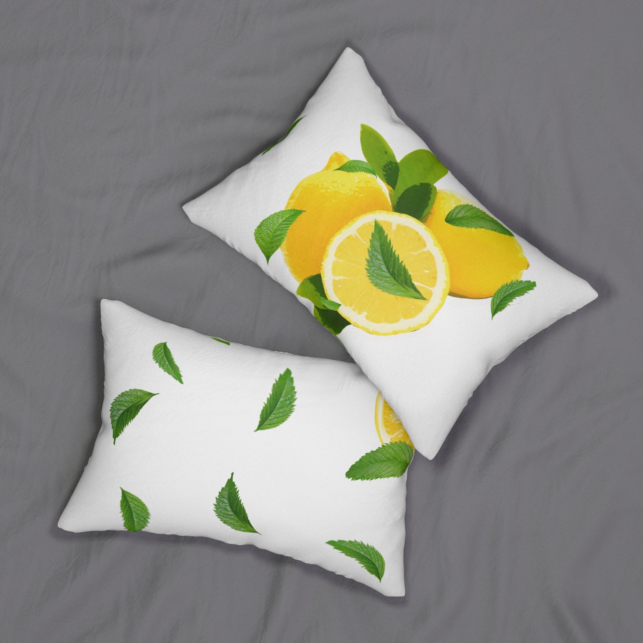 Lemon & Mint Lumbar Pillow, Bright Decorative Pillow for Couch, Summer Home Decor, Fresh Accent Pillow, Lemon Print Cushion I