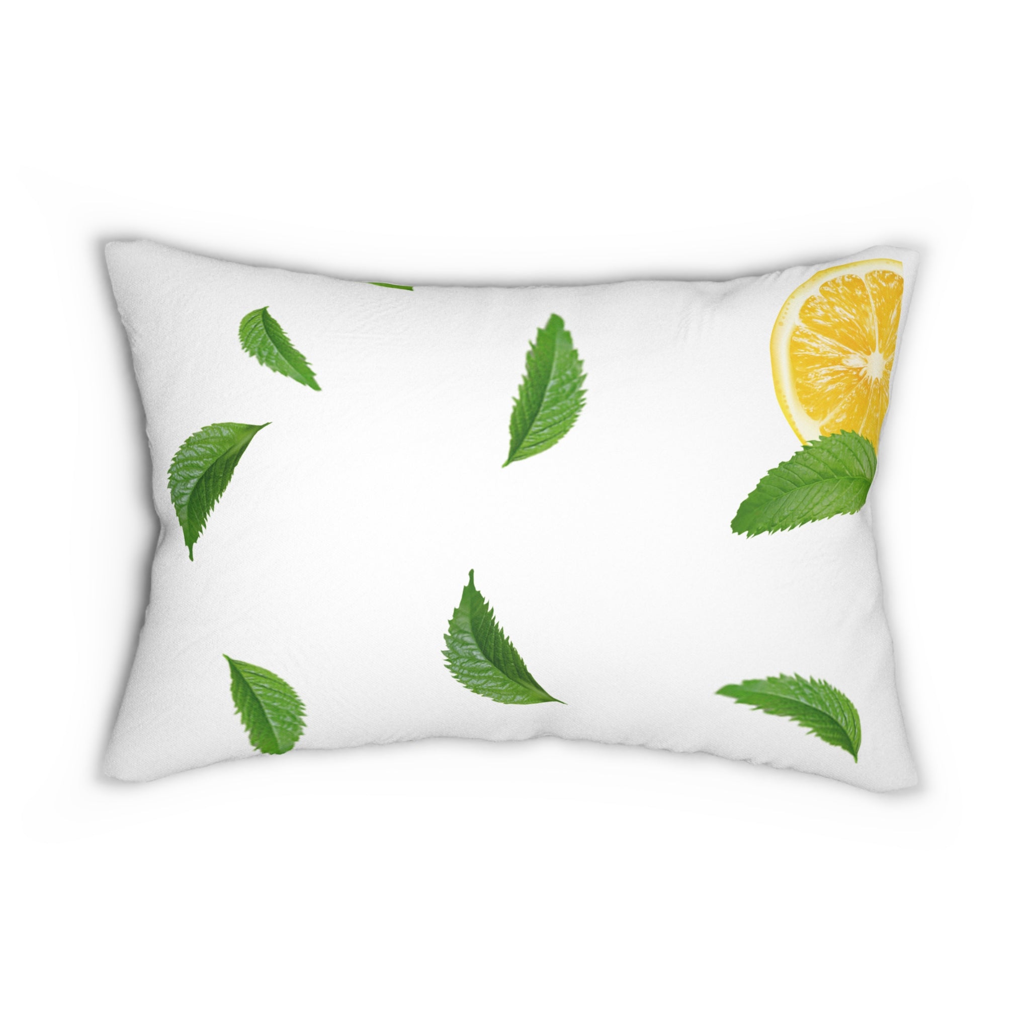 Lemon & Mint Lumbar Pillow, Bright Decorative Pillow for Couch, Summer Home Decor, Fresh Accent Pillow, Lemon Print Cushion I